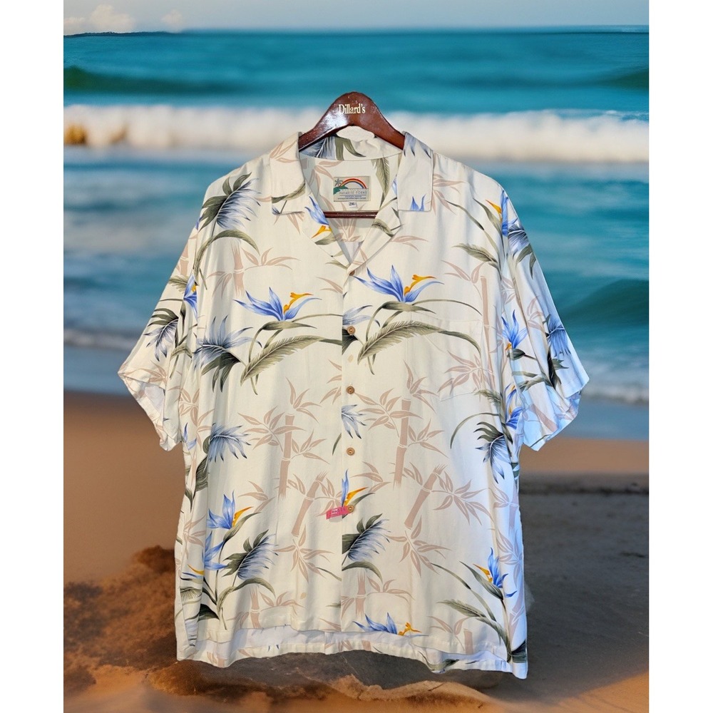 Paradise Found Shirt Men 2XL Hawaiian Floral Beach Resort Sailing Yacht Cabana